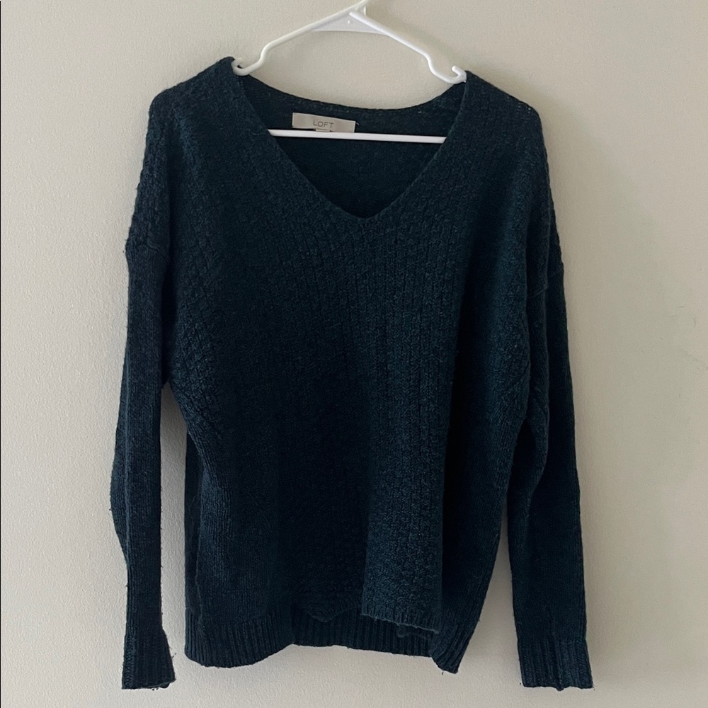 LOFT Green & Blue Knit V-Neck Sweater